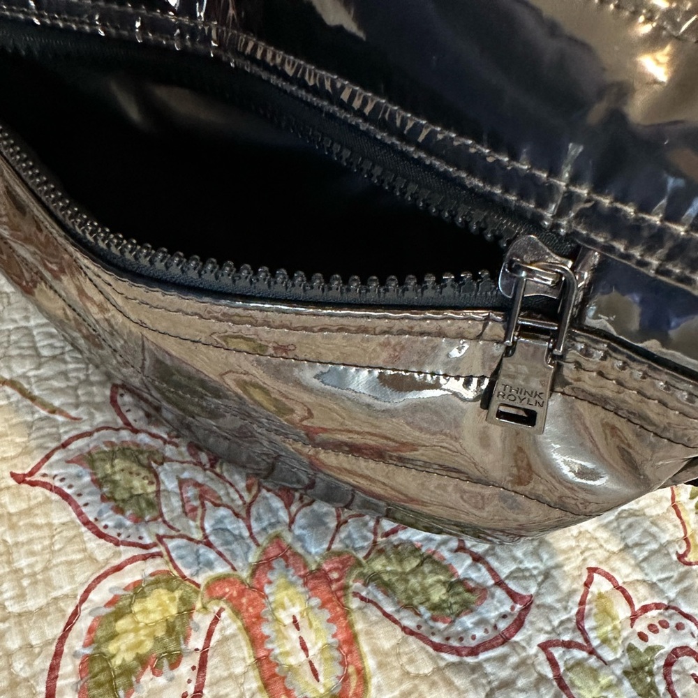 Evereve Metallic Gunmetal Quilted Crossbody Belt Bag - Picture 11 of 12